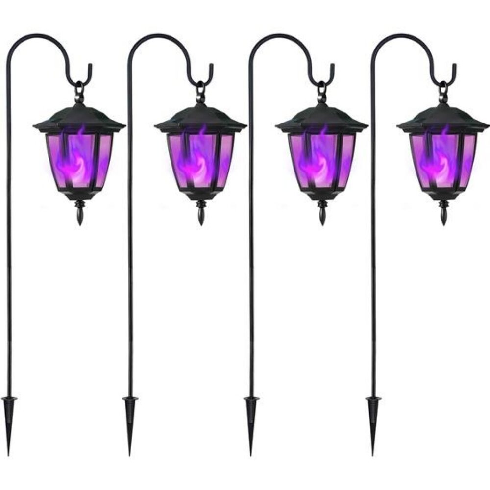 4 Pack Solar Halloween Flame Hanging Lights Outdoor, Flickering Flame